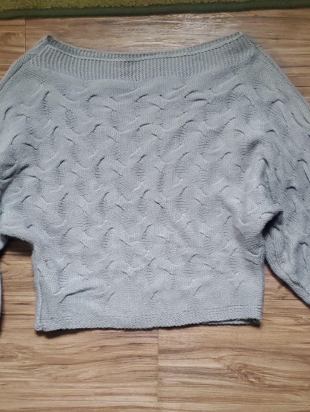 SHEIN Light Gray Off-Shoulder Cable Knit Sweater